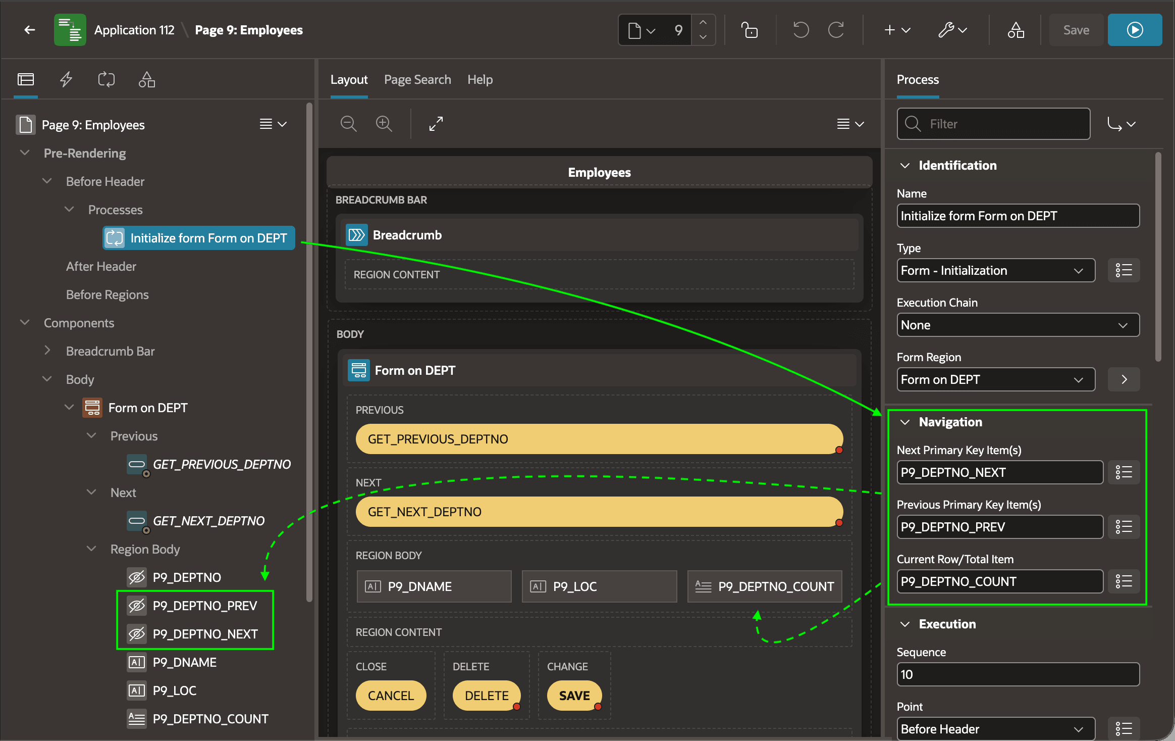 Form - Initialization 页面处理配置 Next、Previous、Current Row/Total 页面项